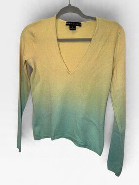 Ralph Lauren Black Label 100% Cashmere OMBRE yellow aqua V neck sweater L